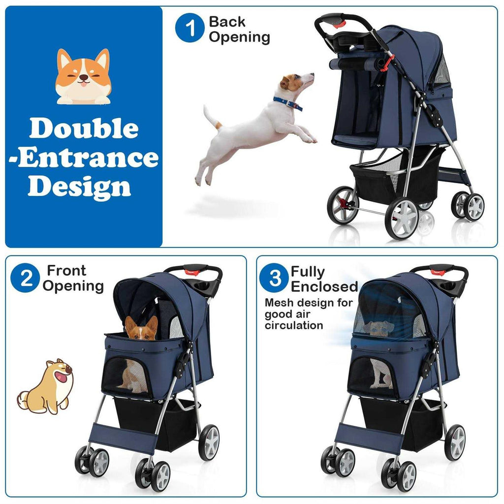 Foldable 4-Wheel Pet Stroller with Storage Basket J40919