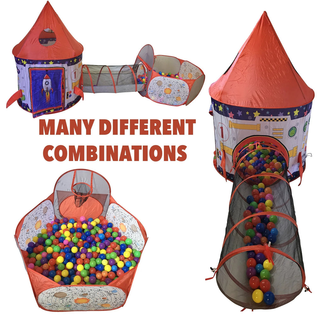3pc Kids Play Tent Tunnel and Ball Pit with Basketball Hoop H46886