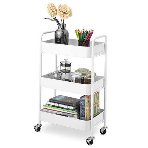 White 3-Tier Rolling Metal Utility Cart Y591