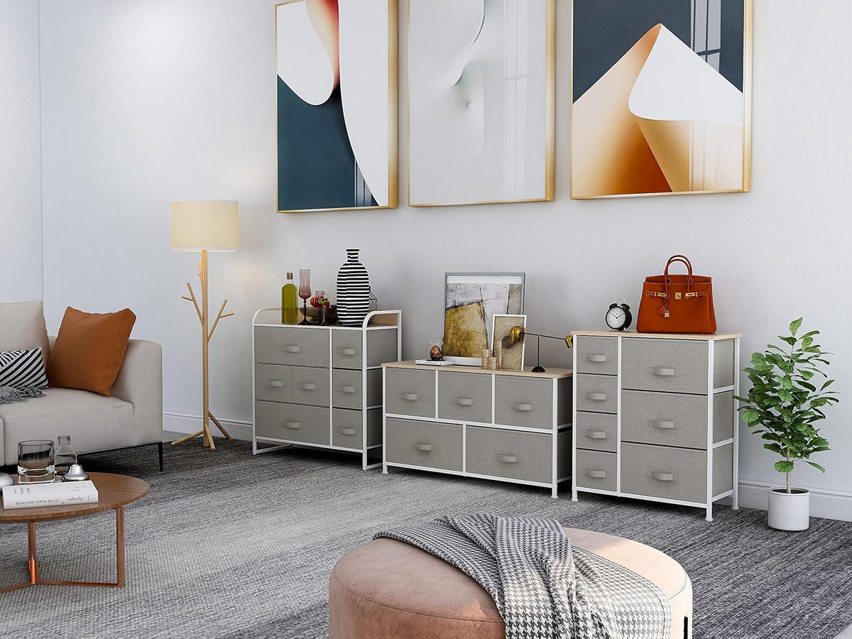 8 Drawer Fabric Dresser with Wooden Top H94617