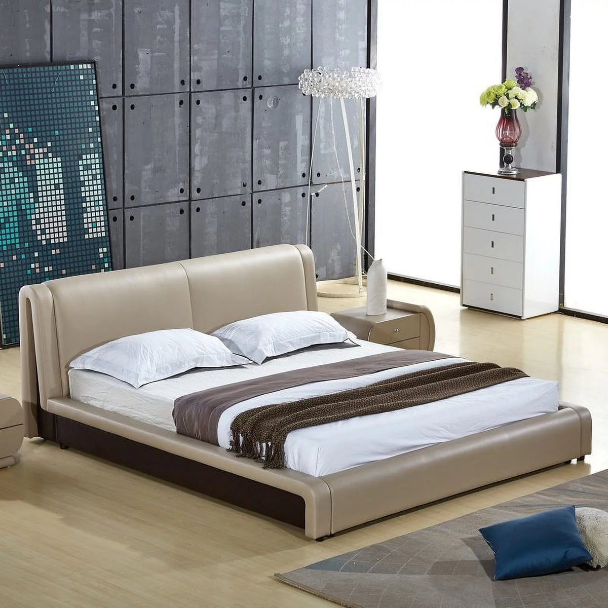 Upholstered Faux Leather Platform Bed V5522