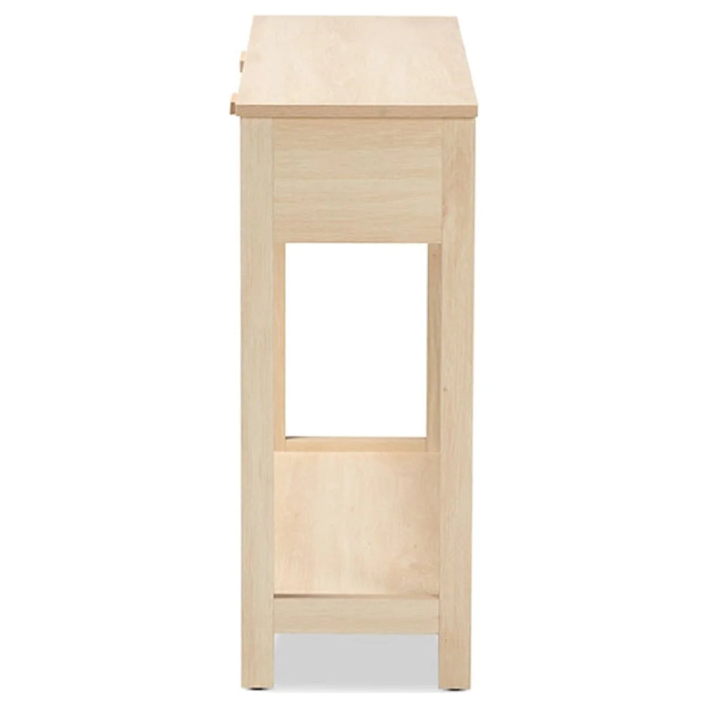 Light Brown Wood 2-Drawer Console Table with Rattan U398