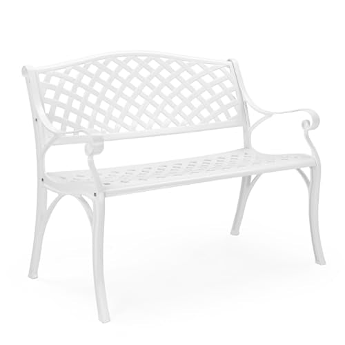 White Cast Aluminum Patio Garden Bench K79820