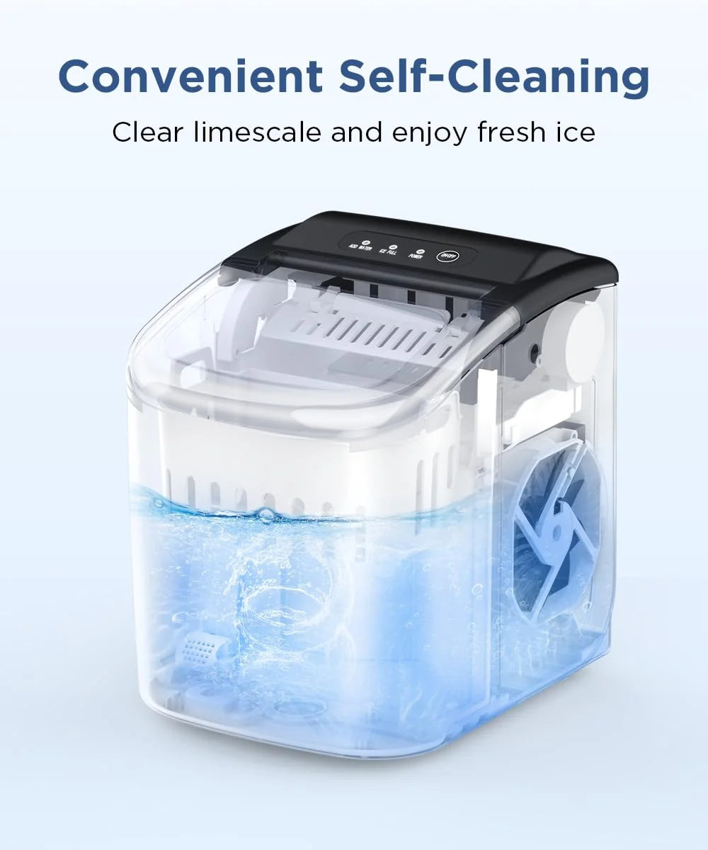 Countertop Ice Maker with Self-Cleaning, 26.5lbs/24Hrs, 9 Bullet Ice Cubes in 6 Mins, Ice Basket and Scoop I6056