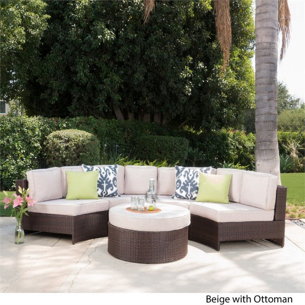 5 Piece Outdoor Wicker Sectional Sofa Set in Beige S859