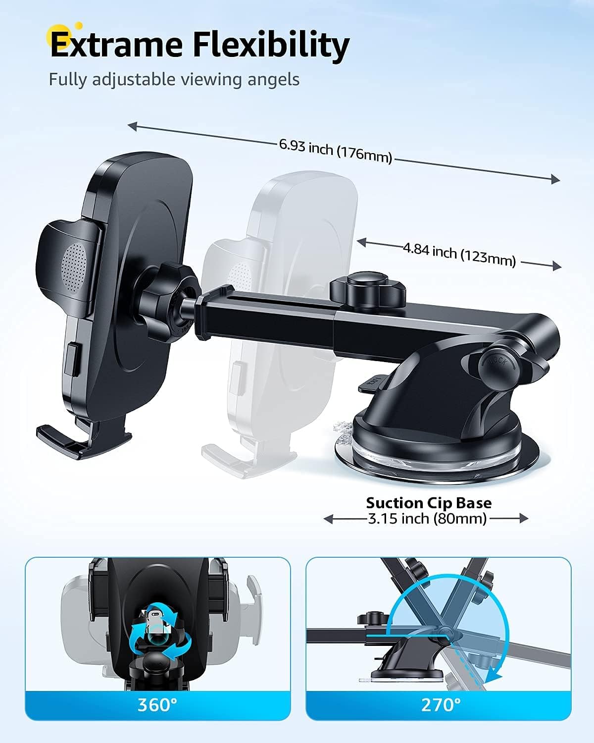 Grey Suction Cup Car Phone Holder Mount E916