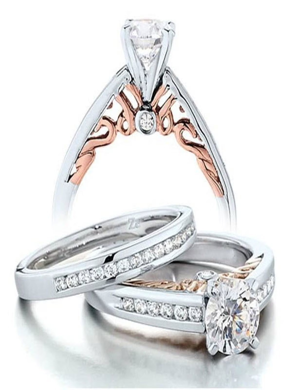 Vintage Round Diamond Moissanite Wedding Ring Set in White Gold R785