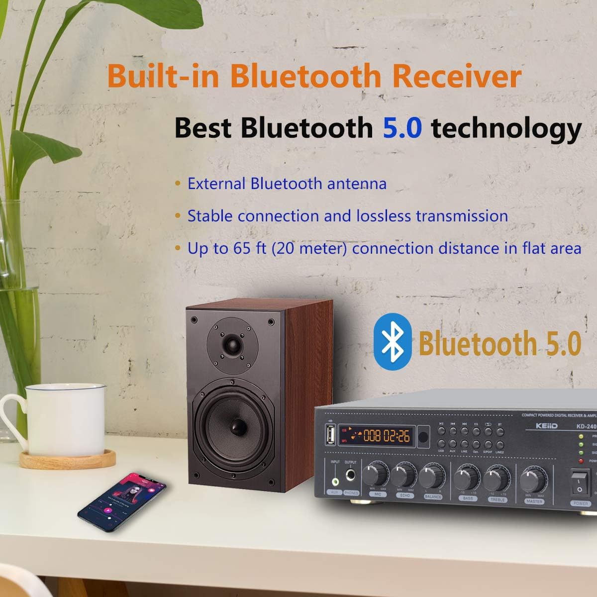 Bluetooth Stereo Digital Amplifier Receiver 2X 40W with Remote Control Z874