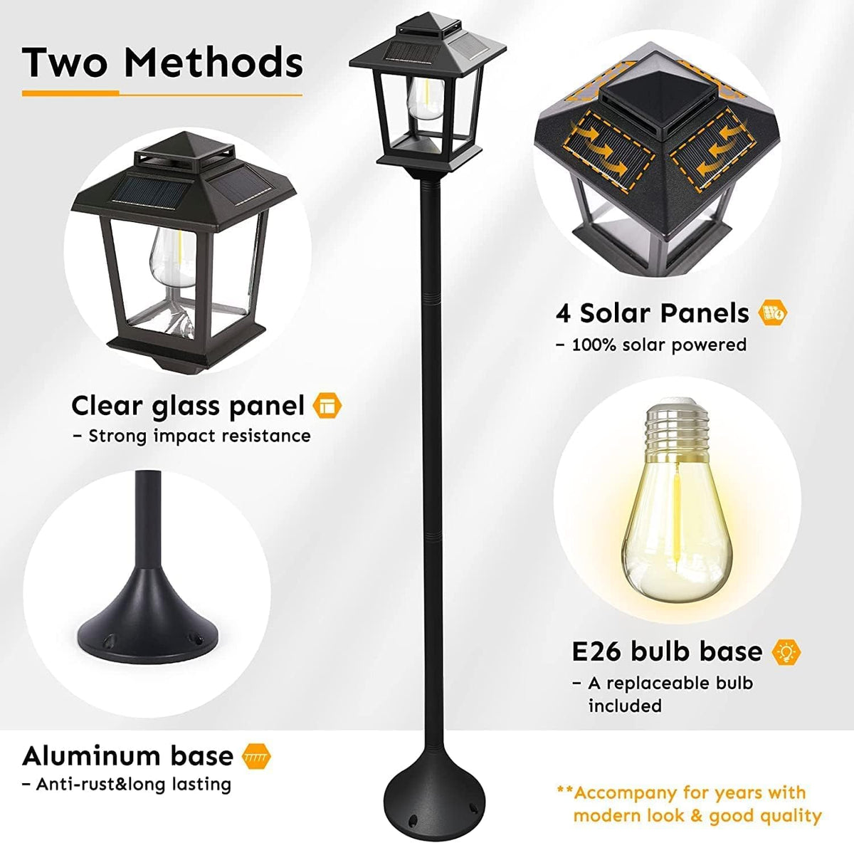 63" Aluminum Solar Lamp Post Lights Outdoor 2 Pack and 2 in 1 Outdoor Solar Lamp Post Light with Planter H357