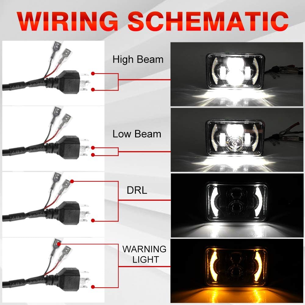 2pcs 4x6 Inch LED Headlights Sealed Beam 80W Amber Halo Rectangular Replacement Pack of 2 W41853
