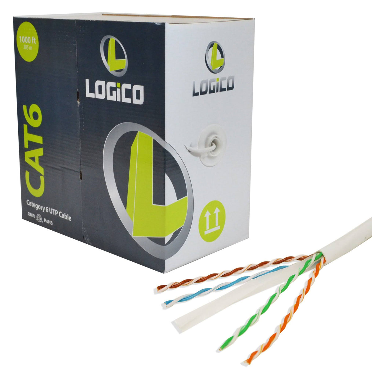 Cat6 UTP Riser CMR Cable 1000ft White with RJ45 Crimp Tool and 100 Piece Cat6 RJ45 Plugs Kit Q1805