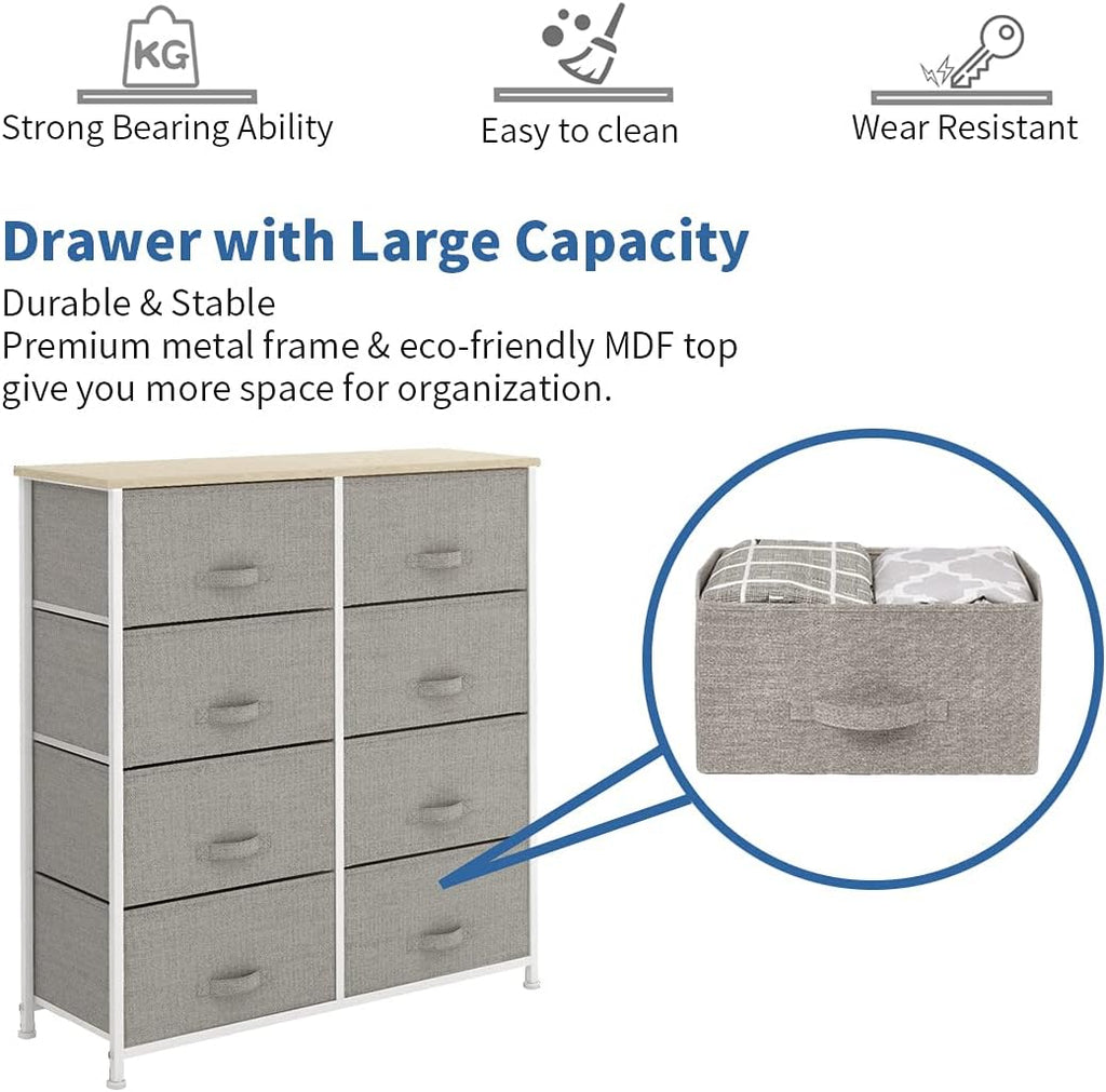 8 Drawer Fabric Dresser with Wooden Top H94617