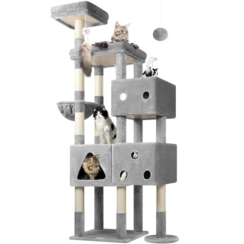 81-inch Tall Dark Grey Cat Tower with 3 Cat Condos and 8 Scratching Posts T31793
