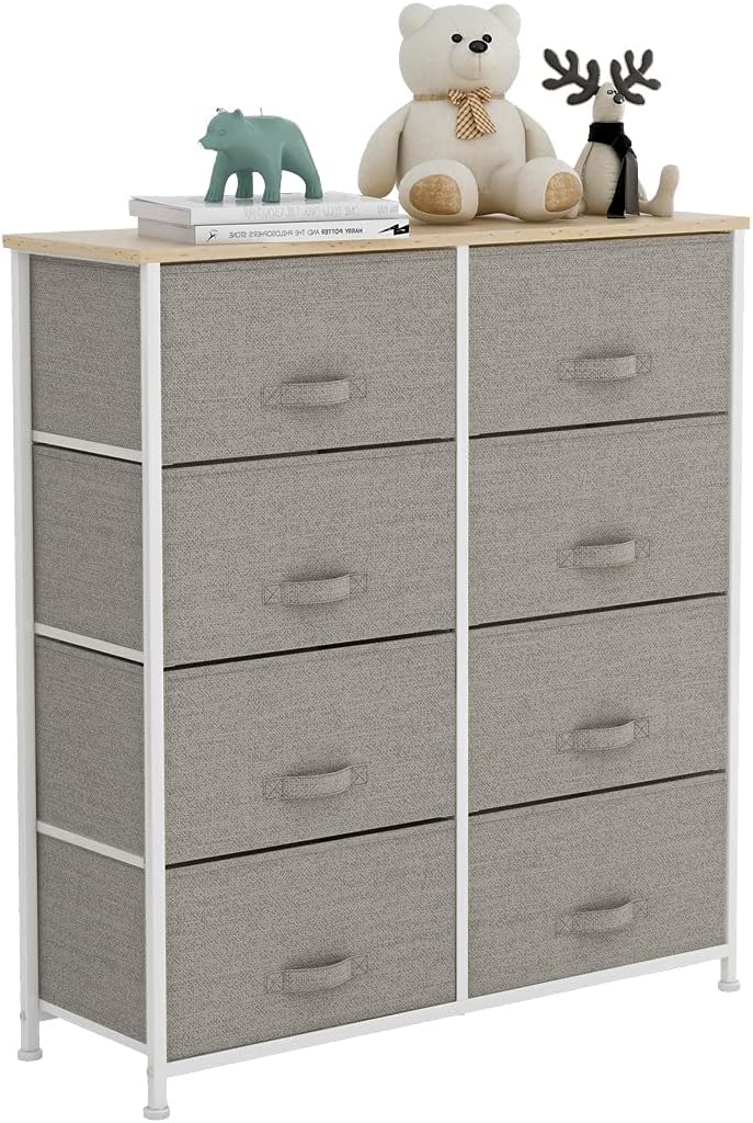 8 Drawer Fabric Dresser with Wooden Top H94617