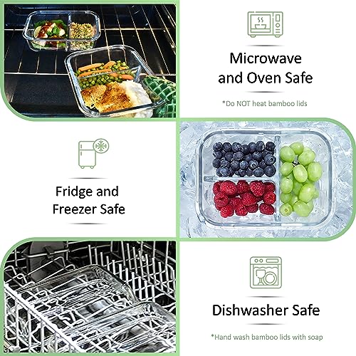3 Pack Glass Meal Prep Containers with Bamboo Lids T475295