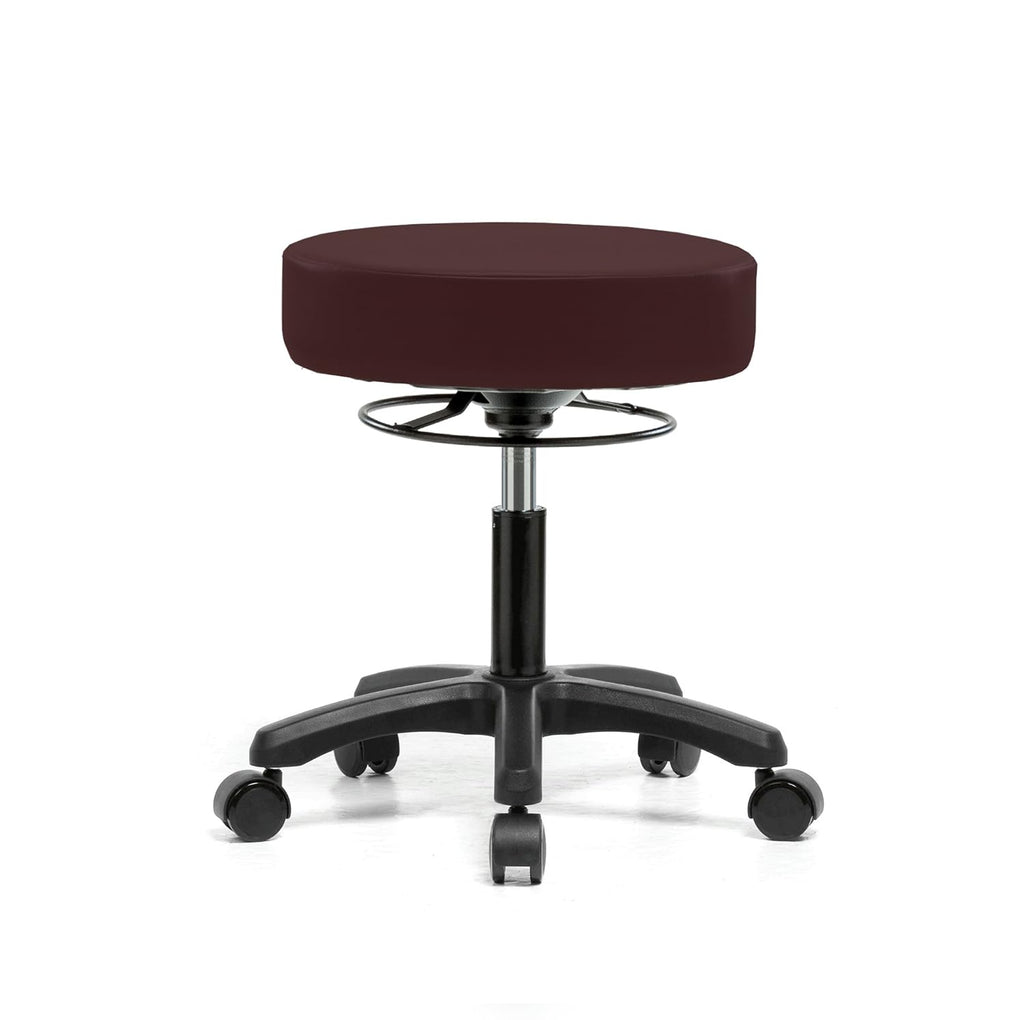 Rolling Height Adjustable Stool with Footring, Black Vinyl Y216740