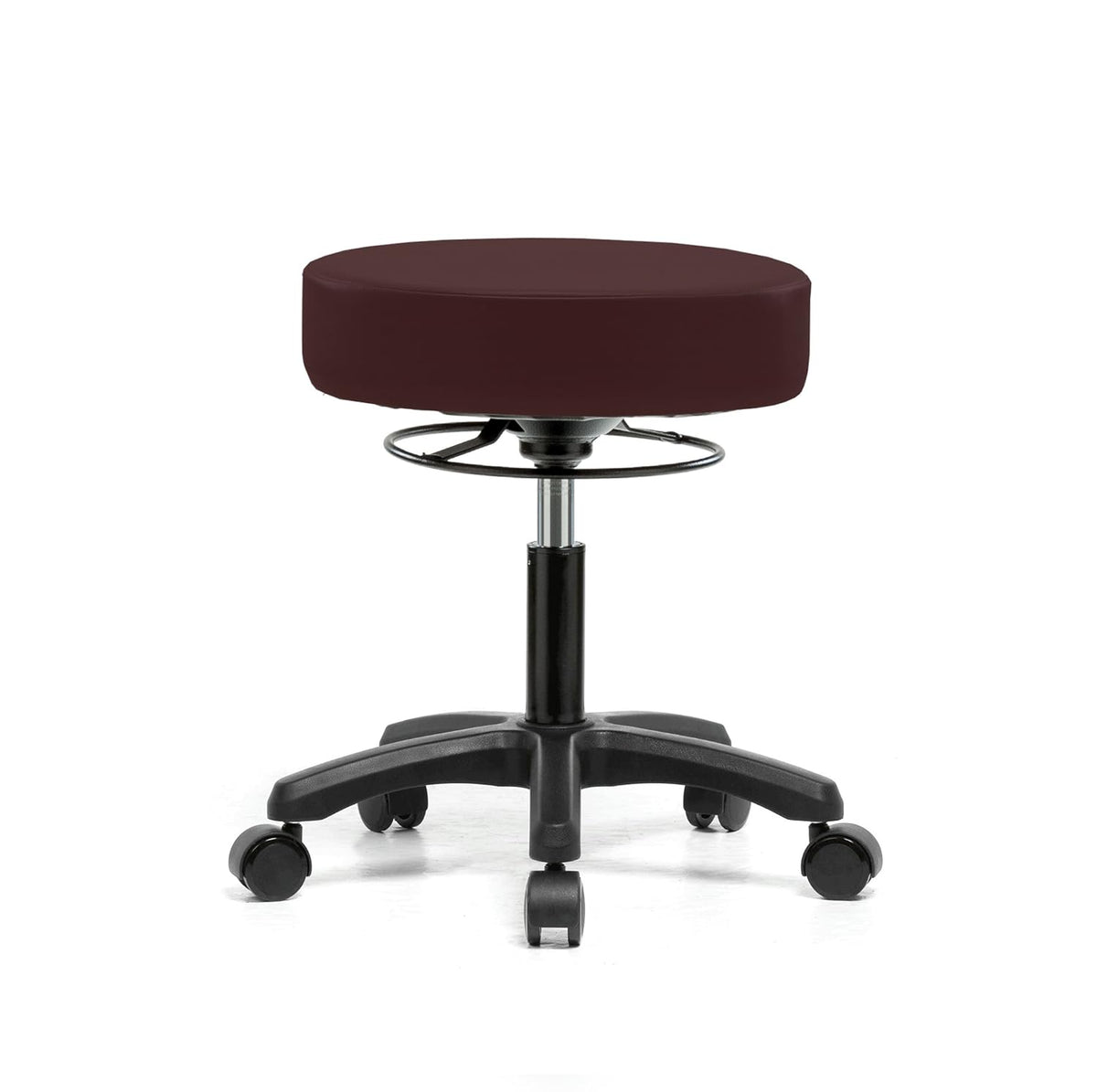 Rolling Height Adjustable Stool with Footring, Black Vinyl Y216740