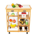 Oak White Kitchen Cart with Drawers and Basket E45210
