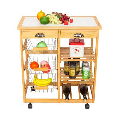 Oak White Kitchen Cart with Drawers and Basket E45210