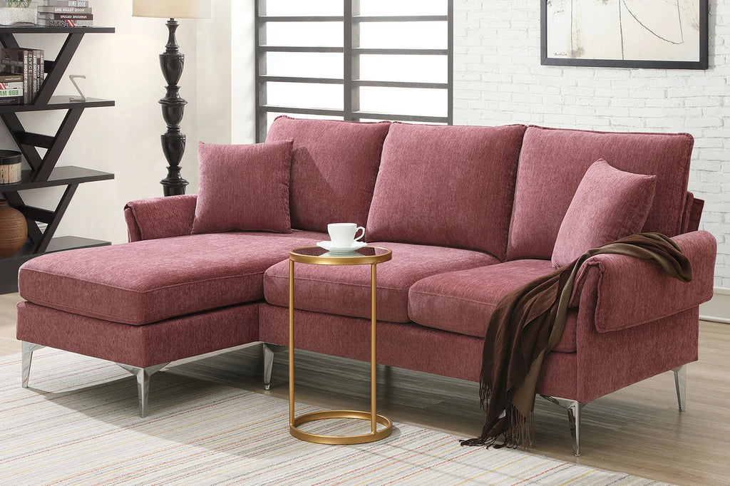 Dark Pink L-Shaped Convertible Sectional Sofa with Reversible Chaise Lounge Z323291