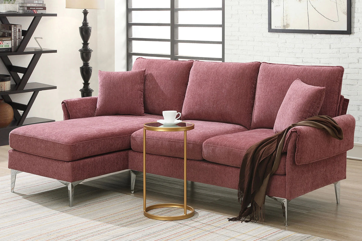 Dark Pink L-Shaped Convertible Sectional Sofa with Reversible Chaise Lounge Z323291