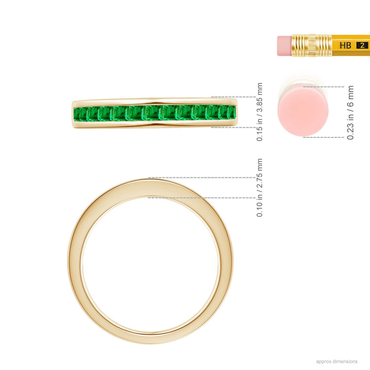 Natural Emerald Ring in 14K Yellow Gold, Size 6, 2mm C177319