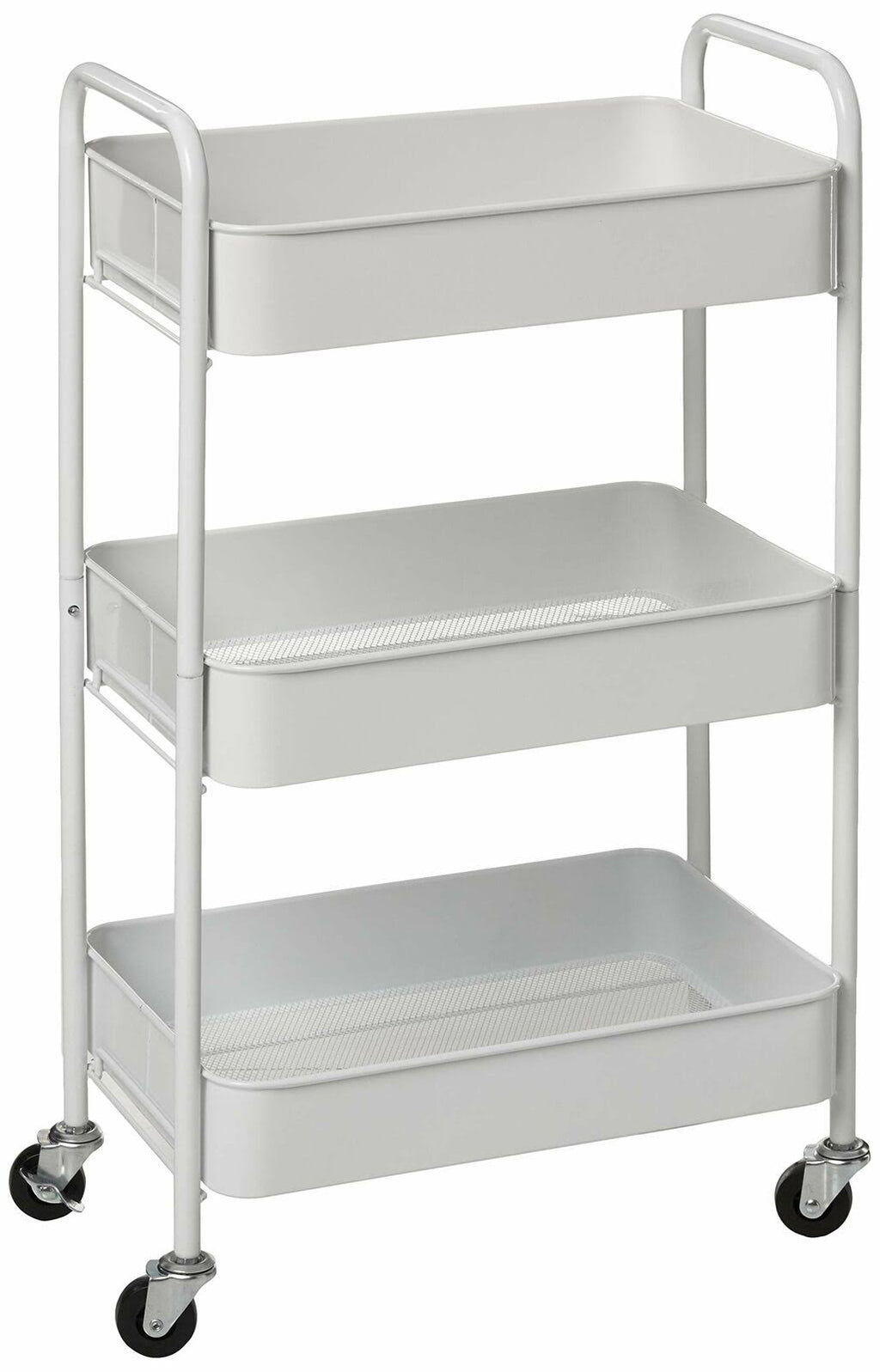 White 3-Tier Rolling Metal Utility Cart Y591