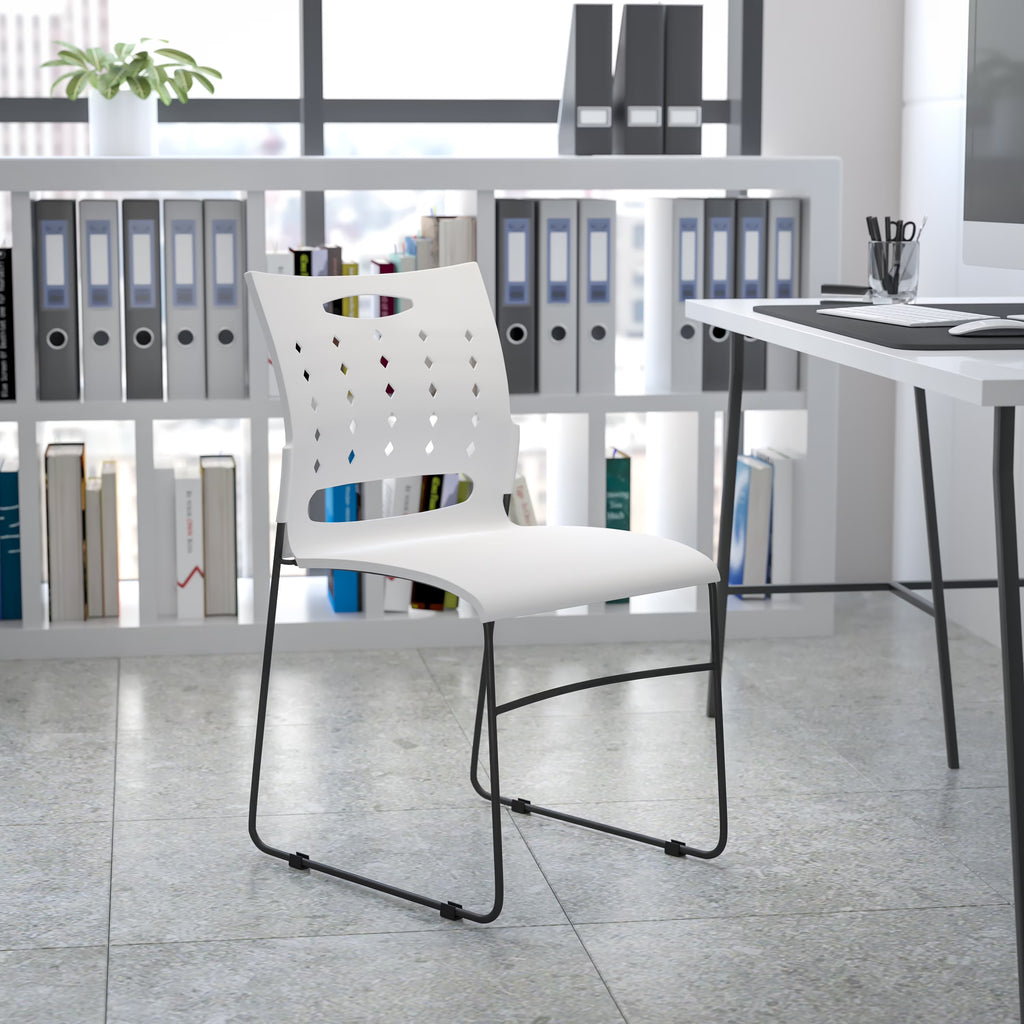 White Sled Base Stack Chair with Air-Vent Back Z255