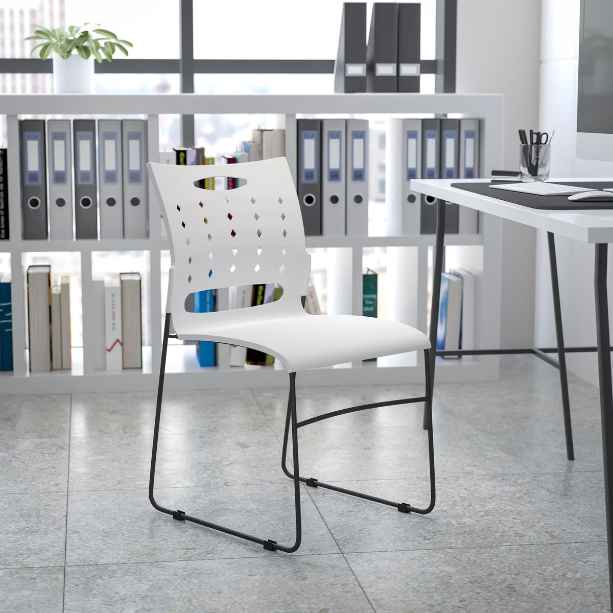 White Sled Base Stack Chair with Air-Vent Back Z255
