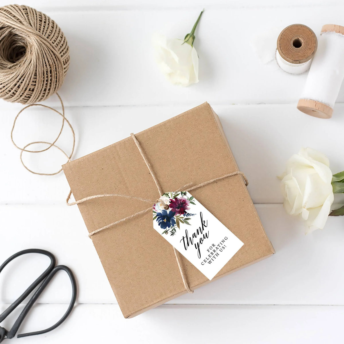 Navy Blue Burgundy Florals Cardstock Gift Tags 100-Pk L5910
