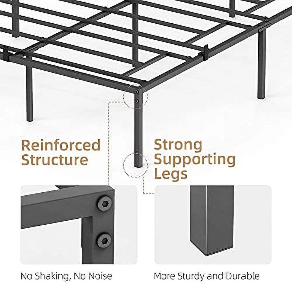 Black Metal Platform Bed Frame with Steel Slats S130155