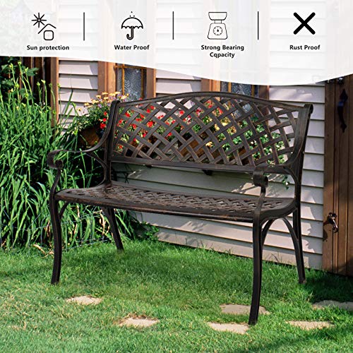 White Cast Aluminum Patio Garden Bench K79820