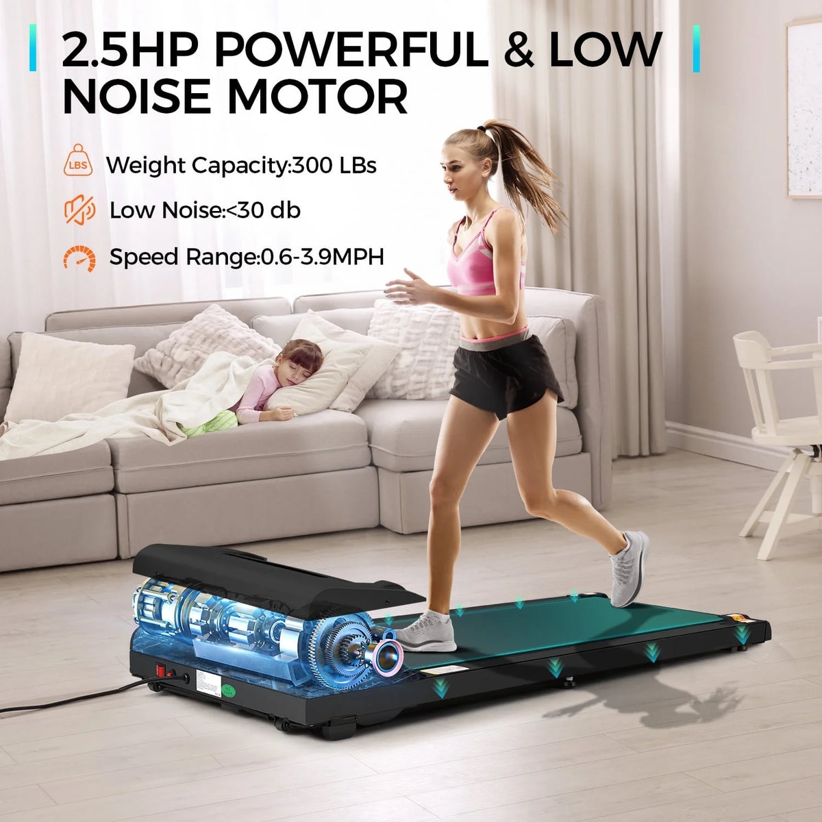 2.5HP Slim Compact Under Desk Treadmill with LED Display and Remote Control K994