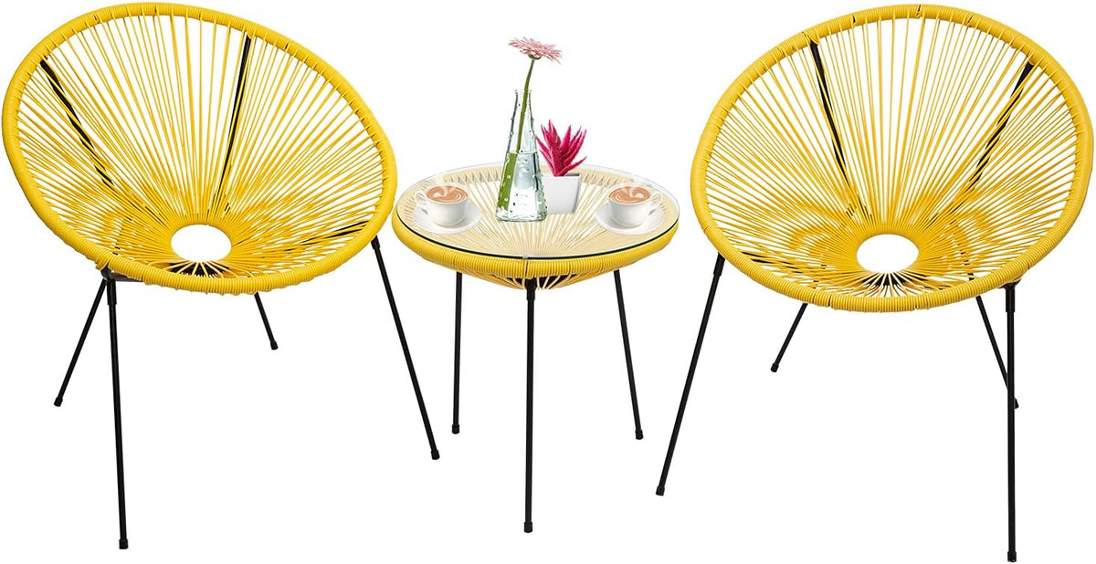 3-Piece All-Weather Outdoor Acapulco Bistro Set with Glass Top Table Y3499