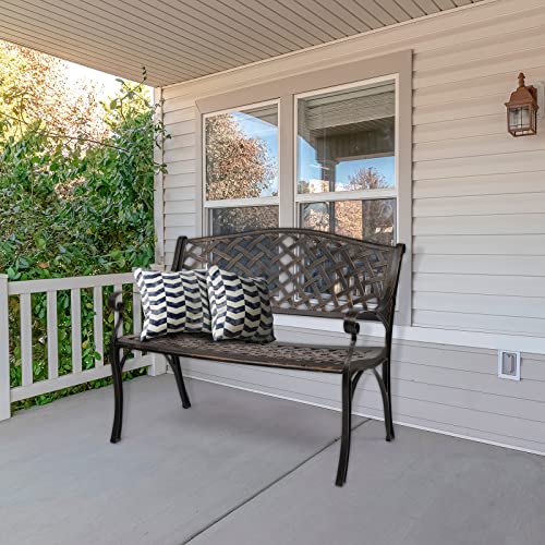 White Cast Aluminum Patio Garden Bench K79820