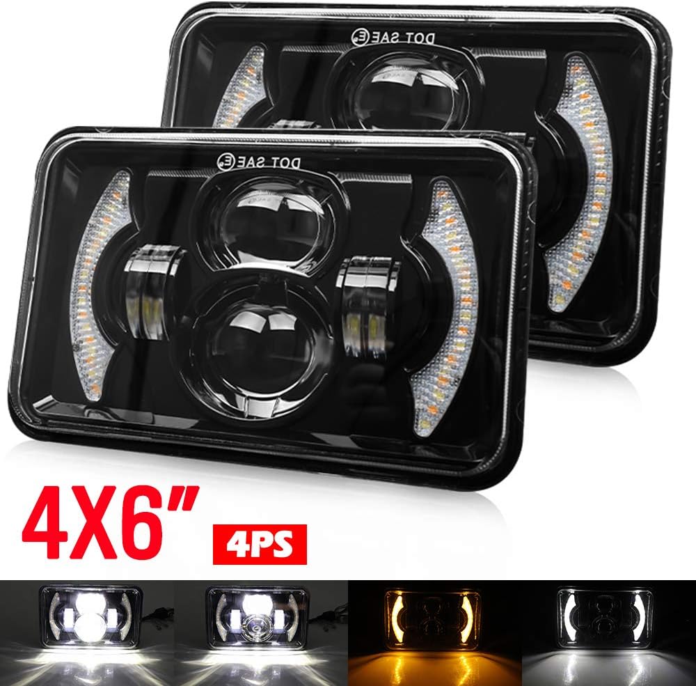 2pcs 4x6 Inch LED Headlights Sealed Beam 80W Amber Halo Rectangular Replacement Pack of 2 W41853