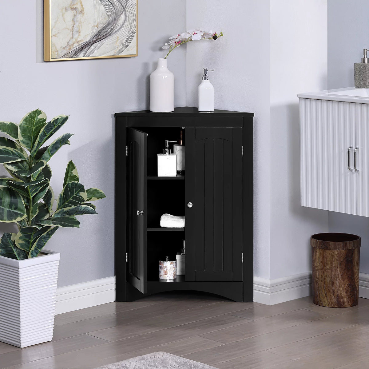 Free Standing Corner Storage Cabinet with Doors and Shelves K617845