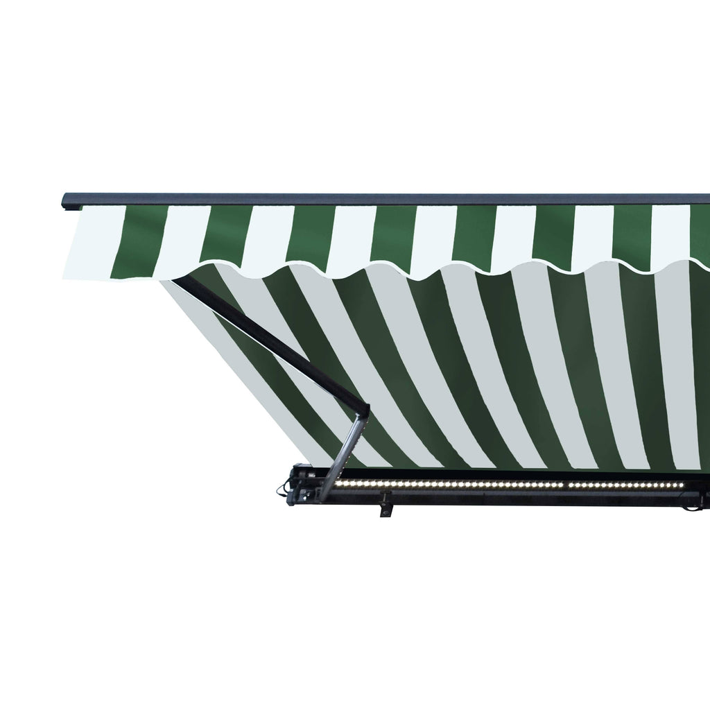 Motorized LED Half Cassette Retractable Awning 10 x 8 Feet Green/White K6015