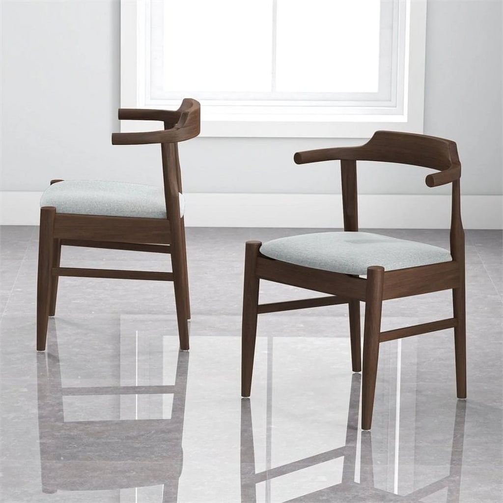Mid-Century Wood/Fabric Dining Chair in Gray (Set of 2) W944782