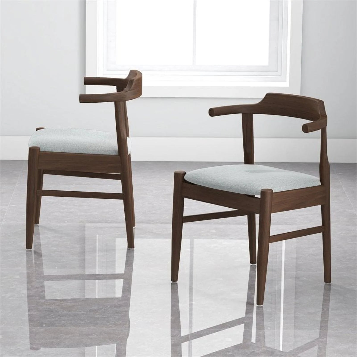Mid-Century Wood/Fabric Dining Chair in Gray (Set of 2) W944782