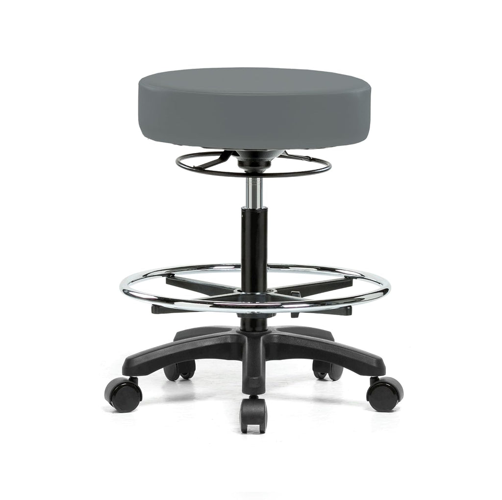 Rolling Height Adjustable Stool with Footring, Black Vinyl Y216740