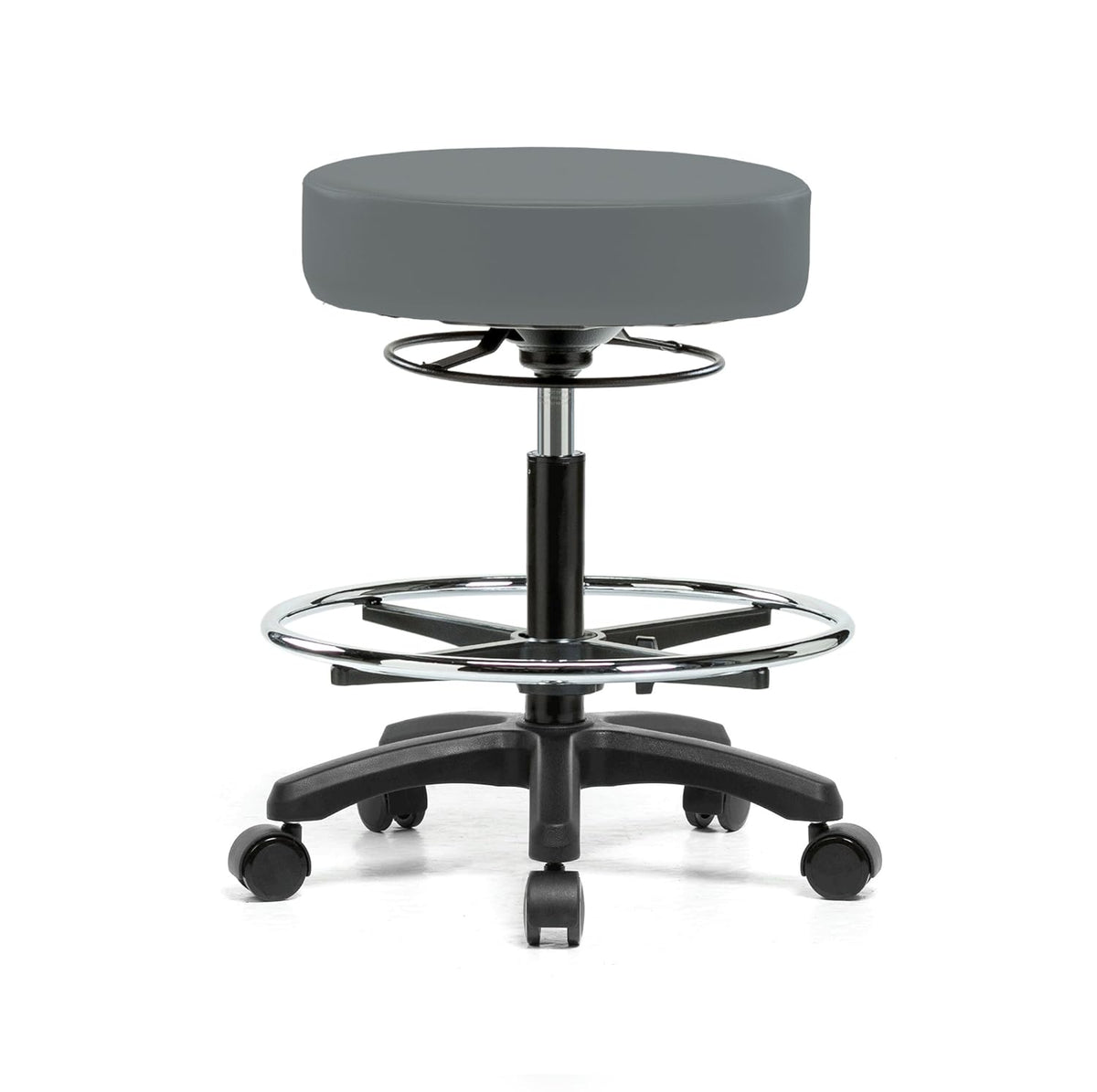 Rolling Height Adjustable Stool with Footring, Black Vinyl Y216740