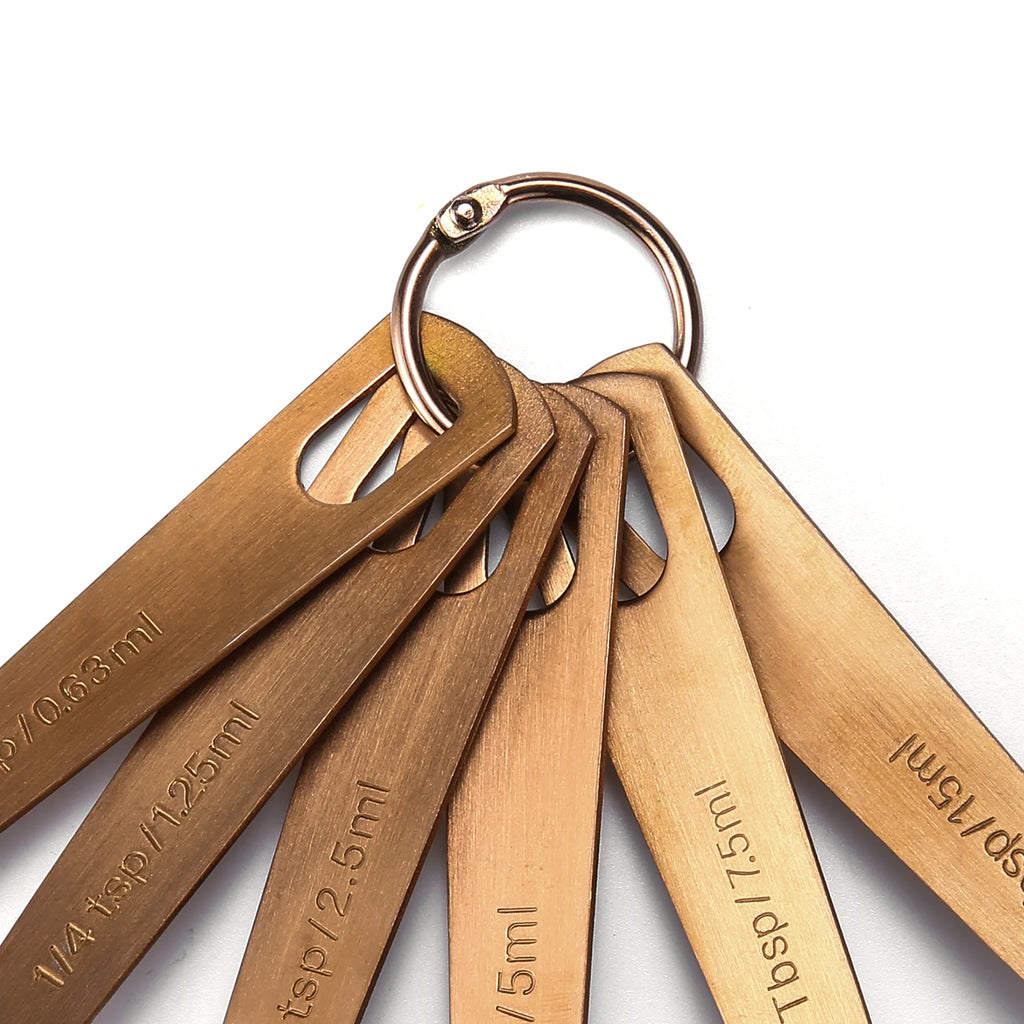Rose Gold 10-piece Measuring Cups and Spoons Set with Wooden Handle I976709