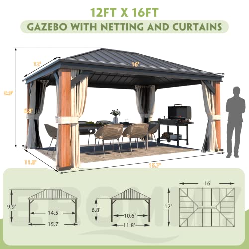 12'x20' Hardtop Galvanized Steel Aluminum Frame Gazebo with Netting and Curtains S930