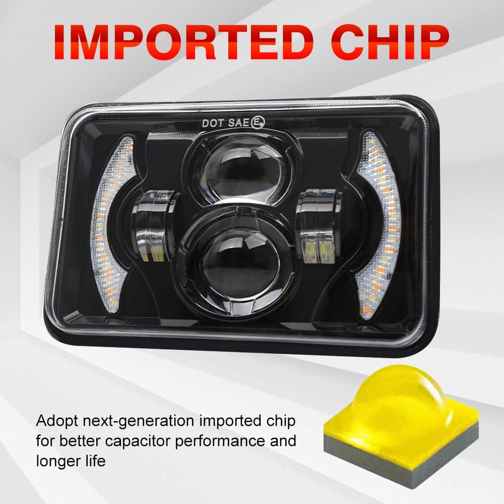 2pcs 4x6 Inch LED Headlights Sealed Beam 80W Amber Halo Rectangular Replacement Pack of 2 W41853