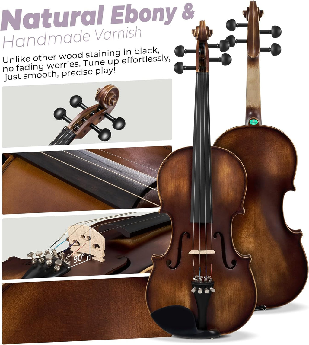 Solid Wood Violin 4/4 Full Size Set with Lightweight Hard Case Z959
