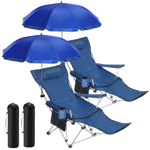 2 Set Folding Camping Chair with Umbrella and Foot Rest M881