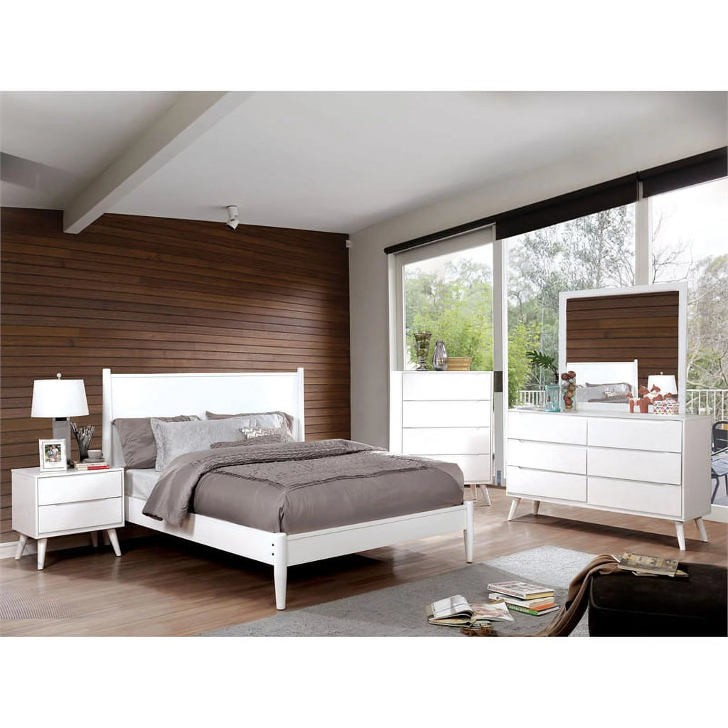 White Solid Wood King Bedroom Set with Nightstand E87084
