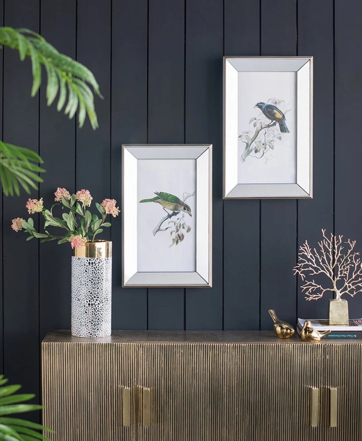 Rectangular Birds Mirror Frame Wall Art 15" x 24" 2ct Q4942