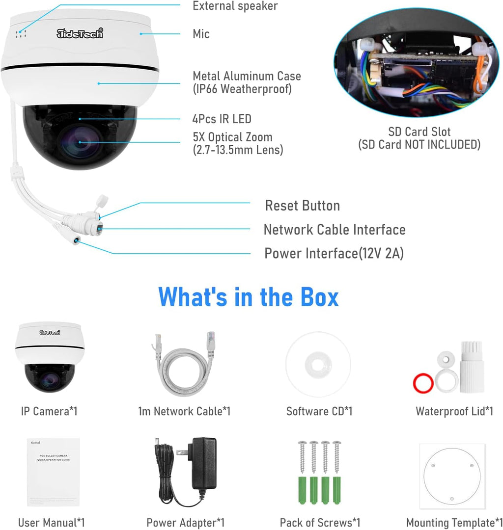 5MP PTZ POE Outdoor IP Dome Camera with 5X Optical Zoom W853